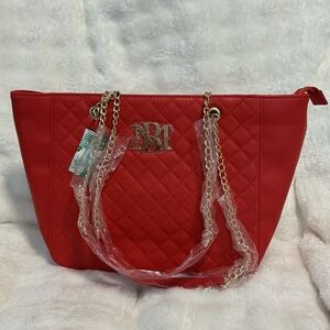 Badgley Mischka Red Quilted Shoulder Bag with Chain Straps